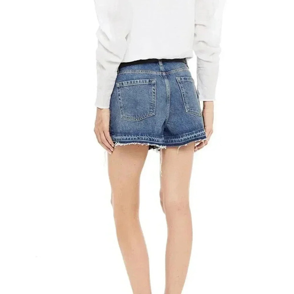 FRAME Women's 25 Release Hem Front Pleat Jean Denim Shorts Double Button Raw Hem - Picture 7 of 9